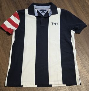 Tommy Hilfiger Navy, White & Red Striped Polo Size Large